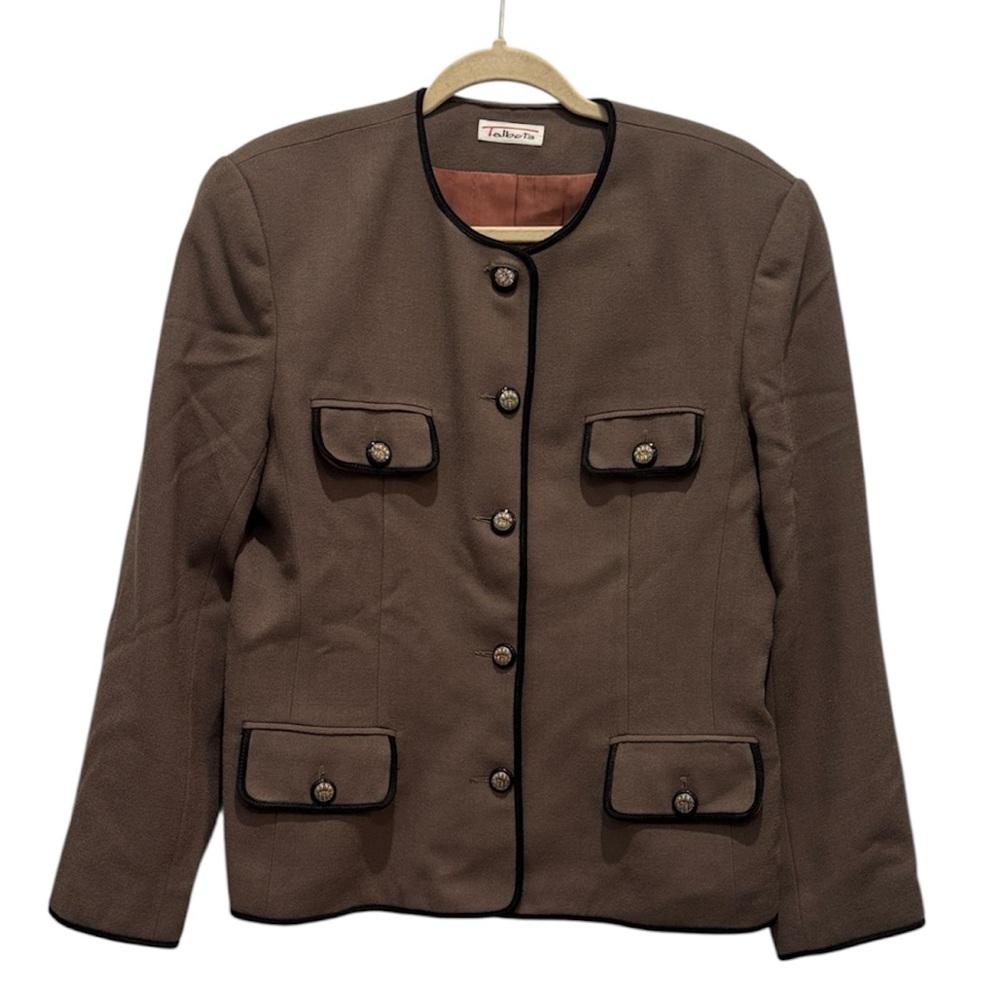 Talbots Vintage Taupe Blazer with Black Accents Size XL